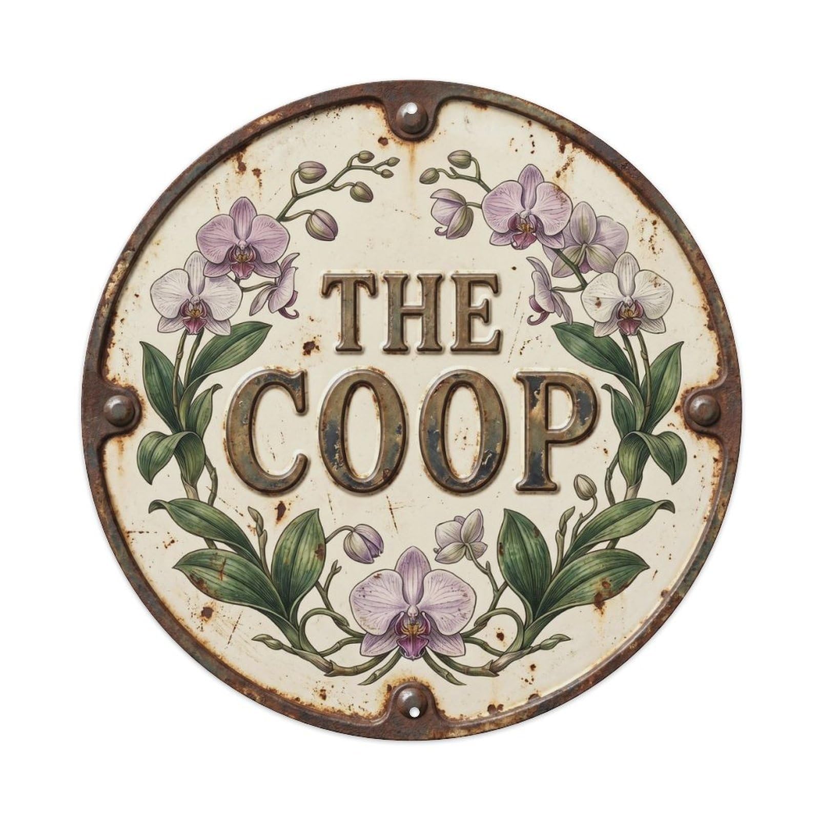 Botanical Floral Farmhouse Hen House Orchid Metal Tin Sign