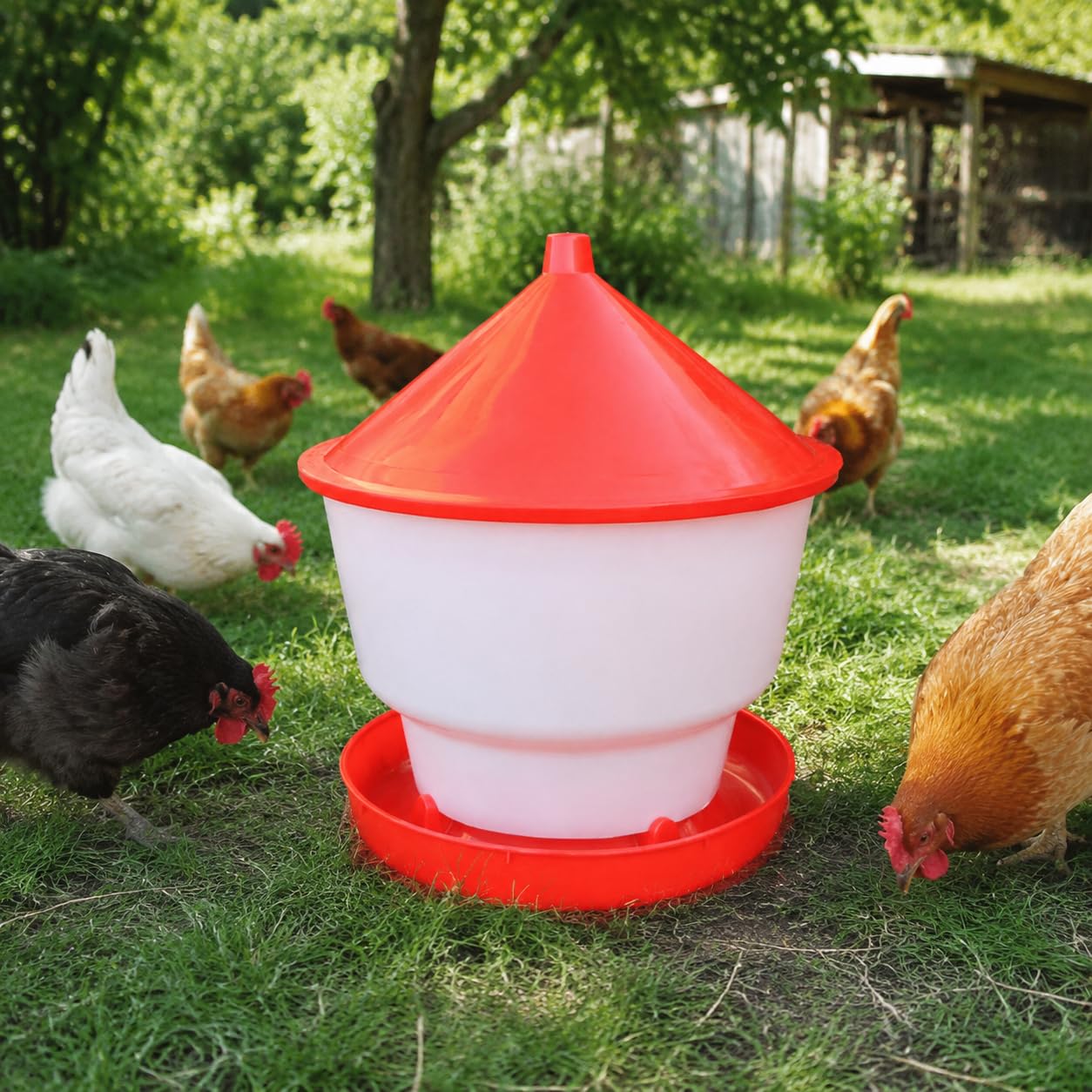 Mangiatoia per Pollame, 2 Pezzi, Mangiatoia per Galline e Polli con Coperchio Antipioggia, in Polimero Resistente, per Esterno, 30 kg senza rete