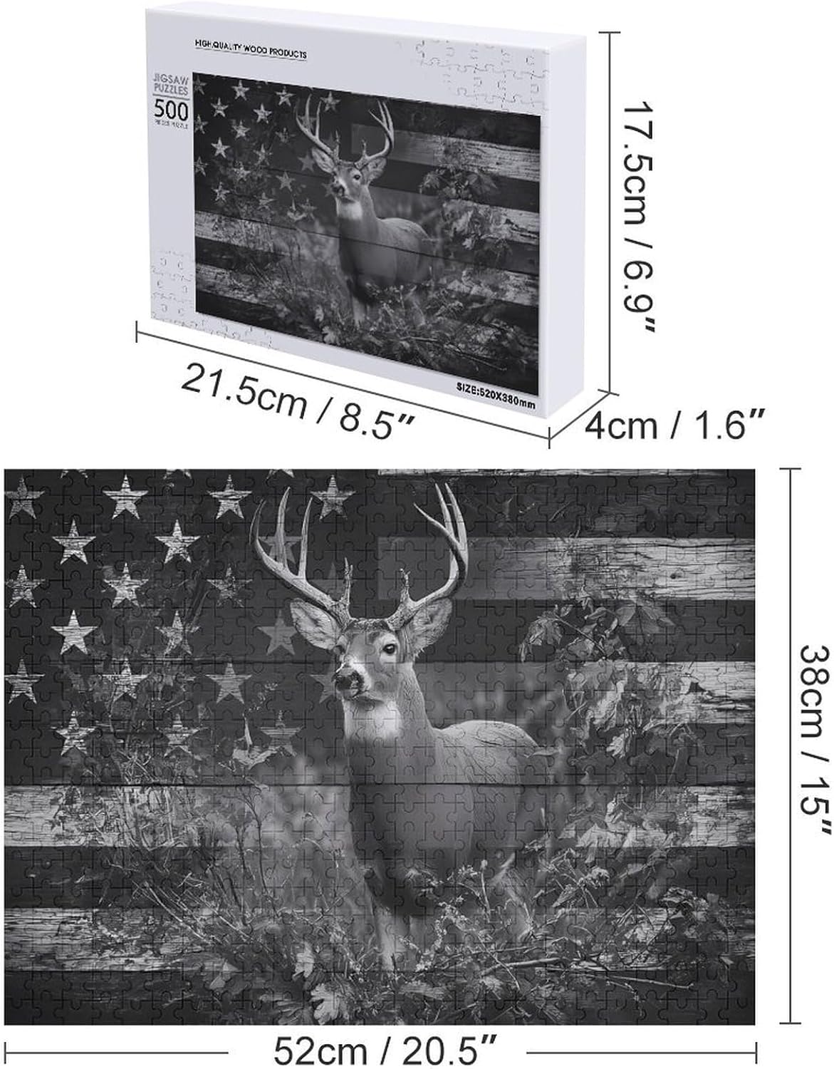 Deer US Flag Army Camouflage Puzzles for Adults 500 PCS Wooden Jigsaw Puzzle Wall Decor Christmas