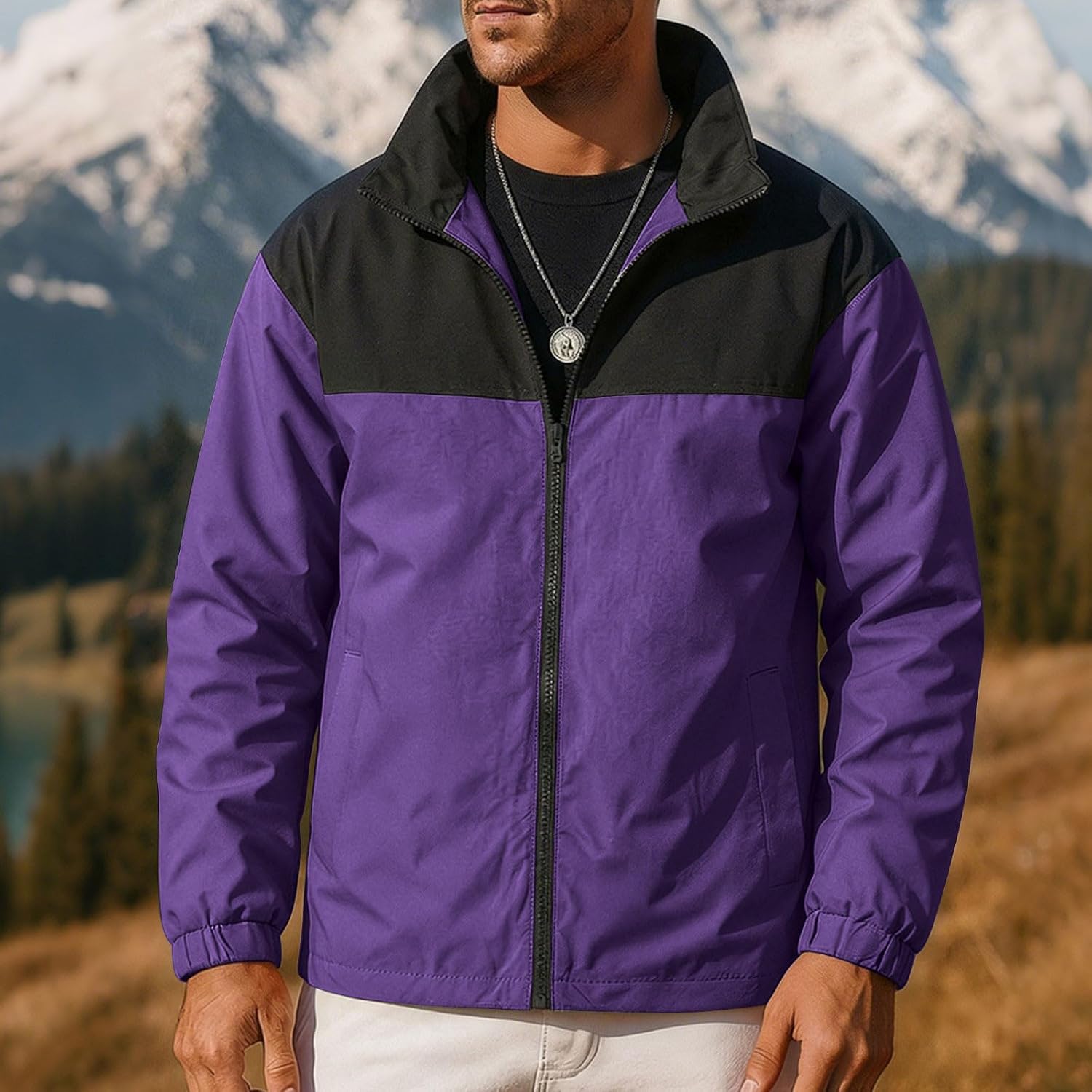 Mens Casual Rain Jackets Lightweight Windbreaker Zip Up Waterproof Rain Coats Hiking Bomber Jackets with Pockets