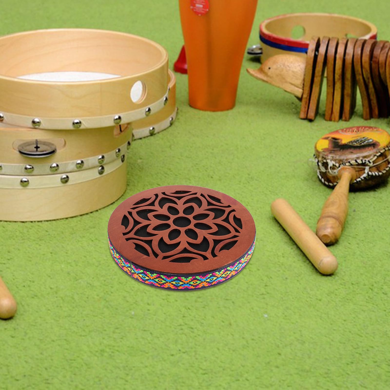 Tambour à Main Océan en Bois Sons Onomatopéiques de Pluie, Instrument Ethnique Portable pour Relaxation et Thérapie Sonore