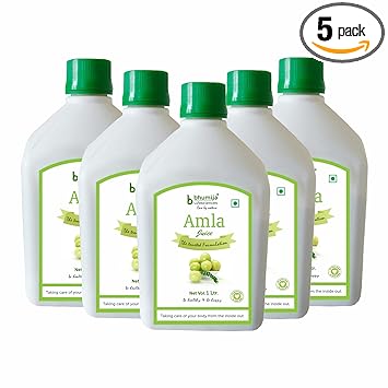 Bhumija Lifesciences Amla Juice | Vitamin C and Natural Immunity Booster (Sugar Free) - 1 Ltr (Pack of 5)