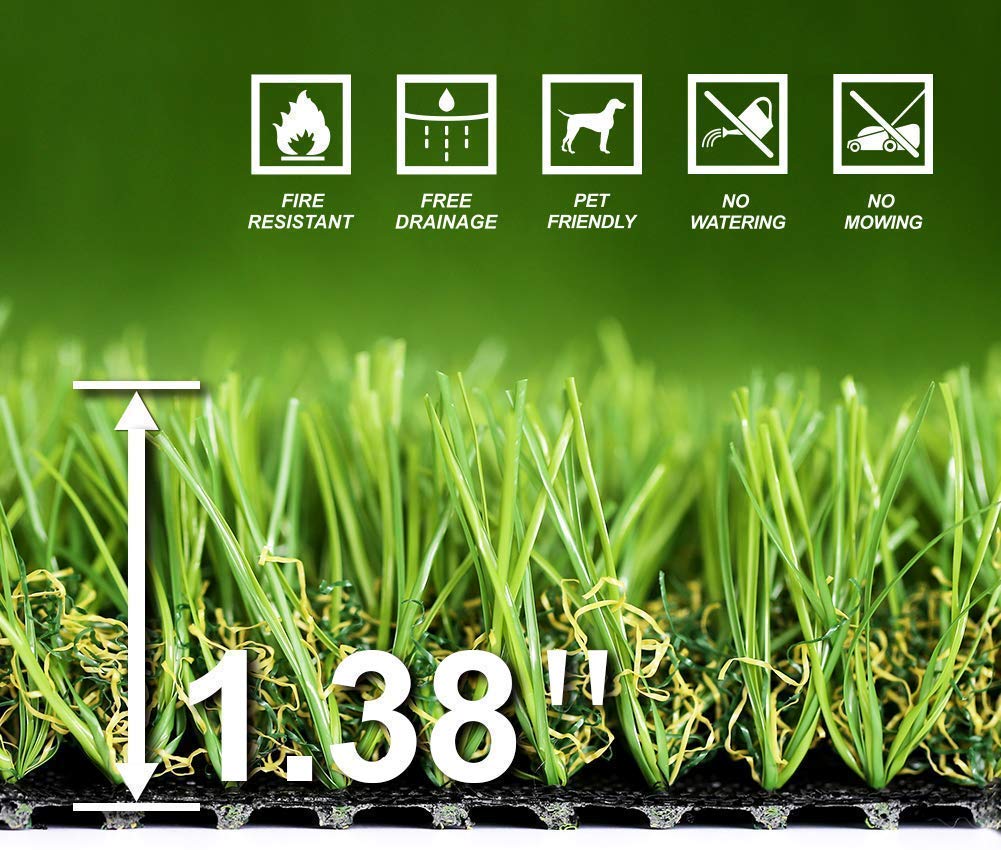 Moxie Direct Realistic Thick Artificial Grass 1.38in(35mm) Blade Height ,5.5ft x 6.5ft?35.75 Square ft? Garden Lawn Landscape Balcony Synthetic Pet Dog Grass Rug Turf Fake Faux Grass