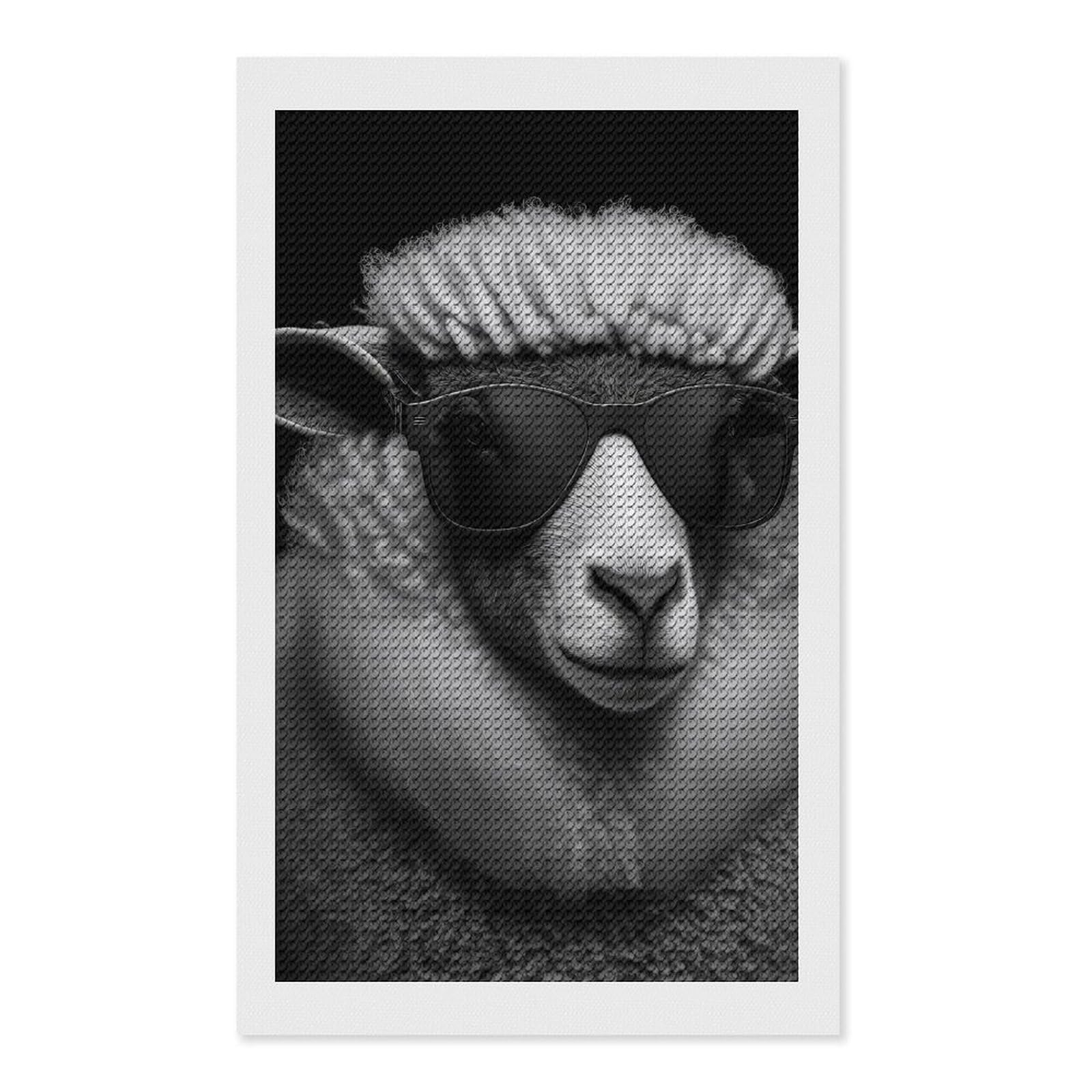 Junmoney Portrait of A Sheep Diamond Art Canvas 12"x20", for Family Craft Time, Creative Leisure Activity, Living Room Decor, Festive Craft Gift