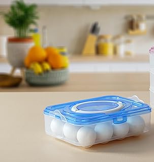 MOSHTU 1 Layer 12 Grid Plastic Refrigerator Egg Storage Box/Container/Egg Holder Fridge Tray with Air Tight Lid - Multicolor (12 Grid)