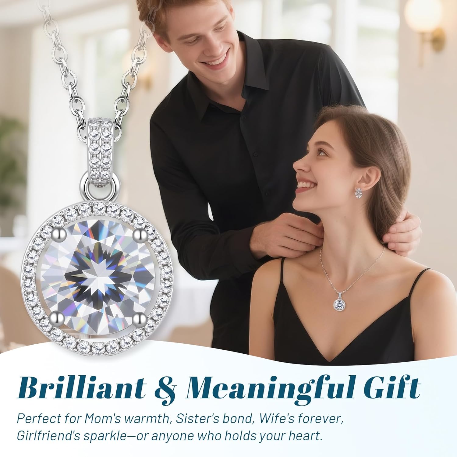 Moissanite Necklace for Women, Lab Grown Diamond Necklace, GRA Certified Moissanite Halo Pendant, 16"+2" Adjustable S925 Sterling Silver Chain, Gift for Her Christmas Birthday - Image 8