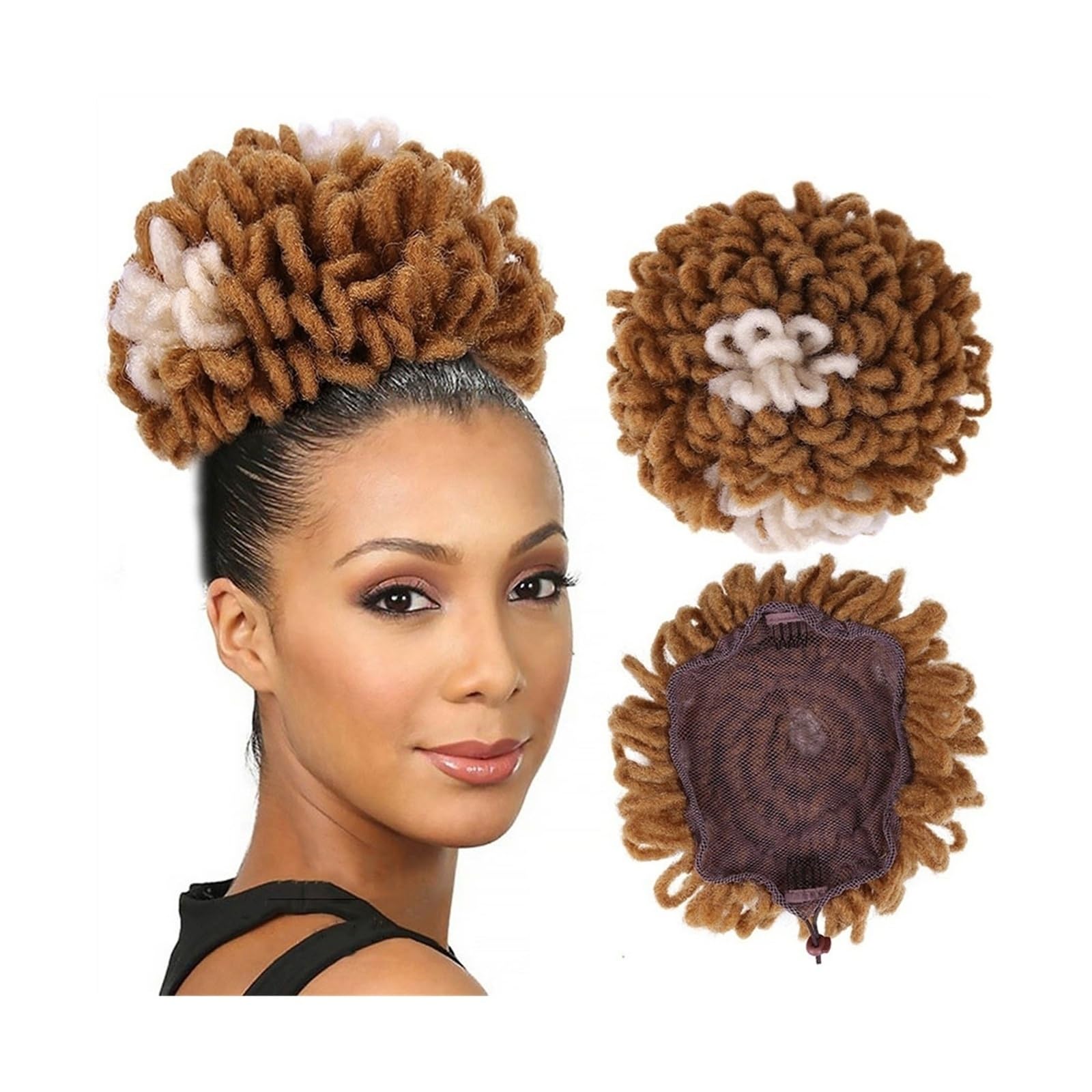 Perücke Brötchen Dreadlock Dutt Afro High Puff Kordelzug Pferdeschwanz Haarknoten Haarteile Faux Locs Clip In Pferdeschwanz Extensions Synthetische Haarknoten Stücke for schwarze Frauen für Partys, de