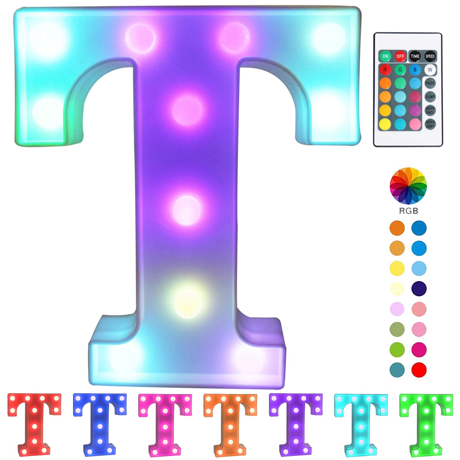 Pooqla Colorful LED Marquee Letter Lights with Remote – Light Up Marquee Signs – Party Bar Letters with Lights Decorations for The Home - Multicolor T