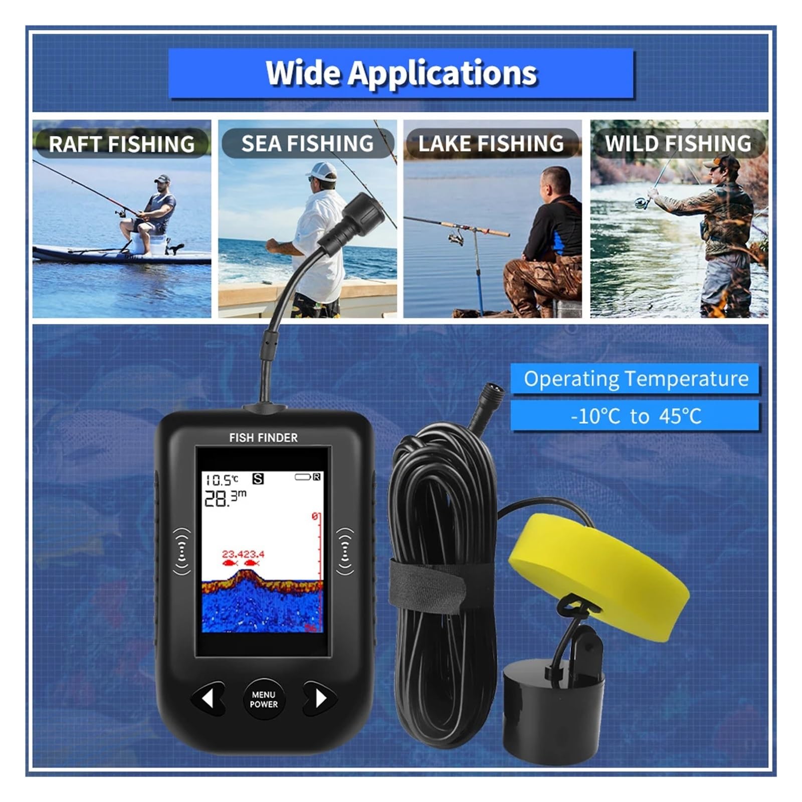 Sonda de Pesca portátil, transductor Alarma, sonda, ecosonda