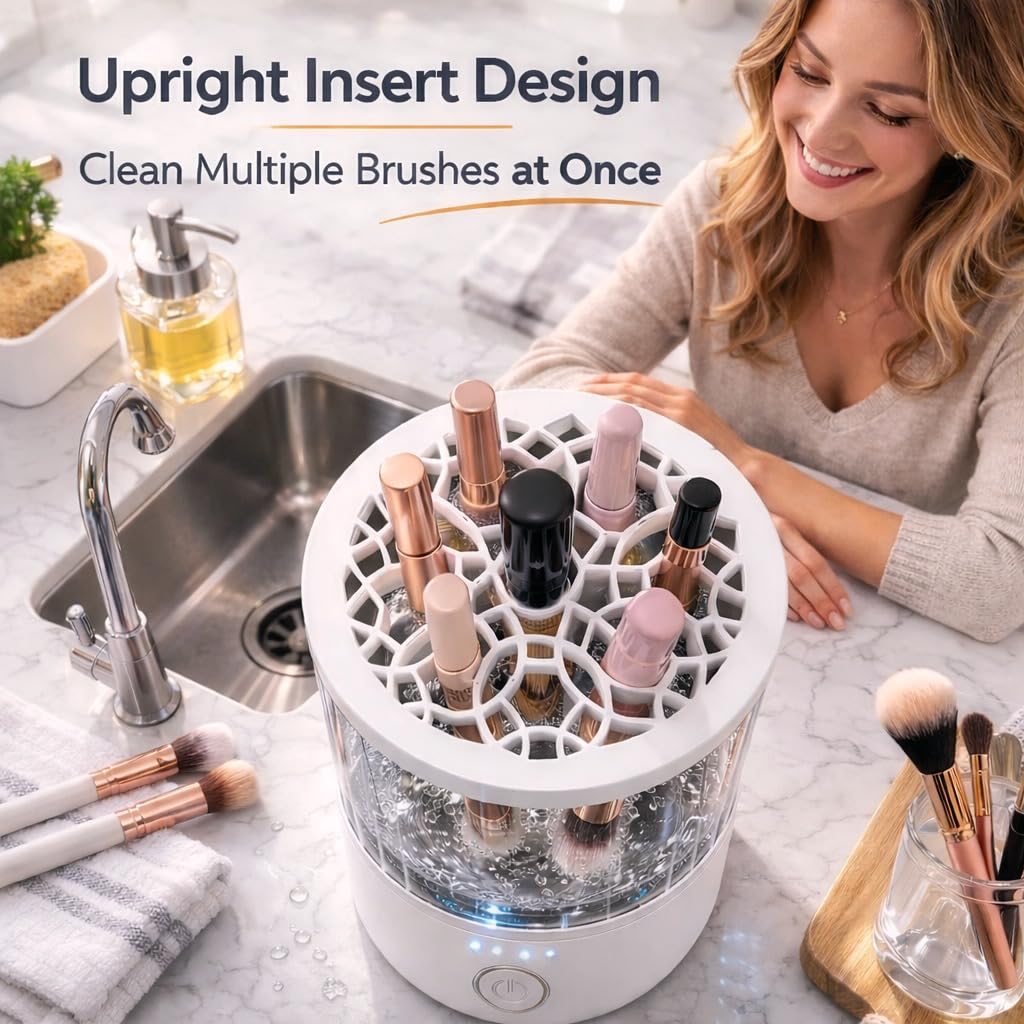 Makeup Brush Cleaner Machine, Automatic Electric Makeup Brush Cleaner with 4 Adjustable Speeds, Deep Cleaning Device, Portable USB Rechargeable