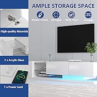 Vista 5 de Mueble de TV moderno para TV de 75 pulgadas, centro de entretenimiento de alto brillo con 16 colores y 4 modos de luces cambiantes, gabinete