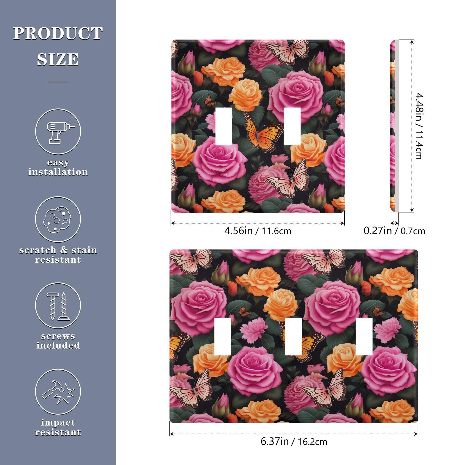 UMIRIKO Butterfly Rose Flower Light Switch Cover Plate Covers Decorative Double Toggle Home Decor 202b3280
