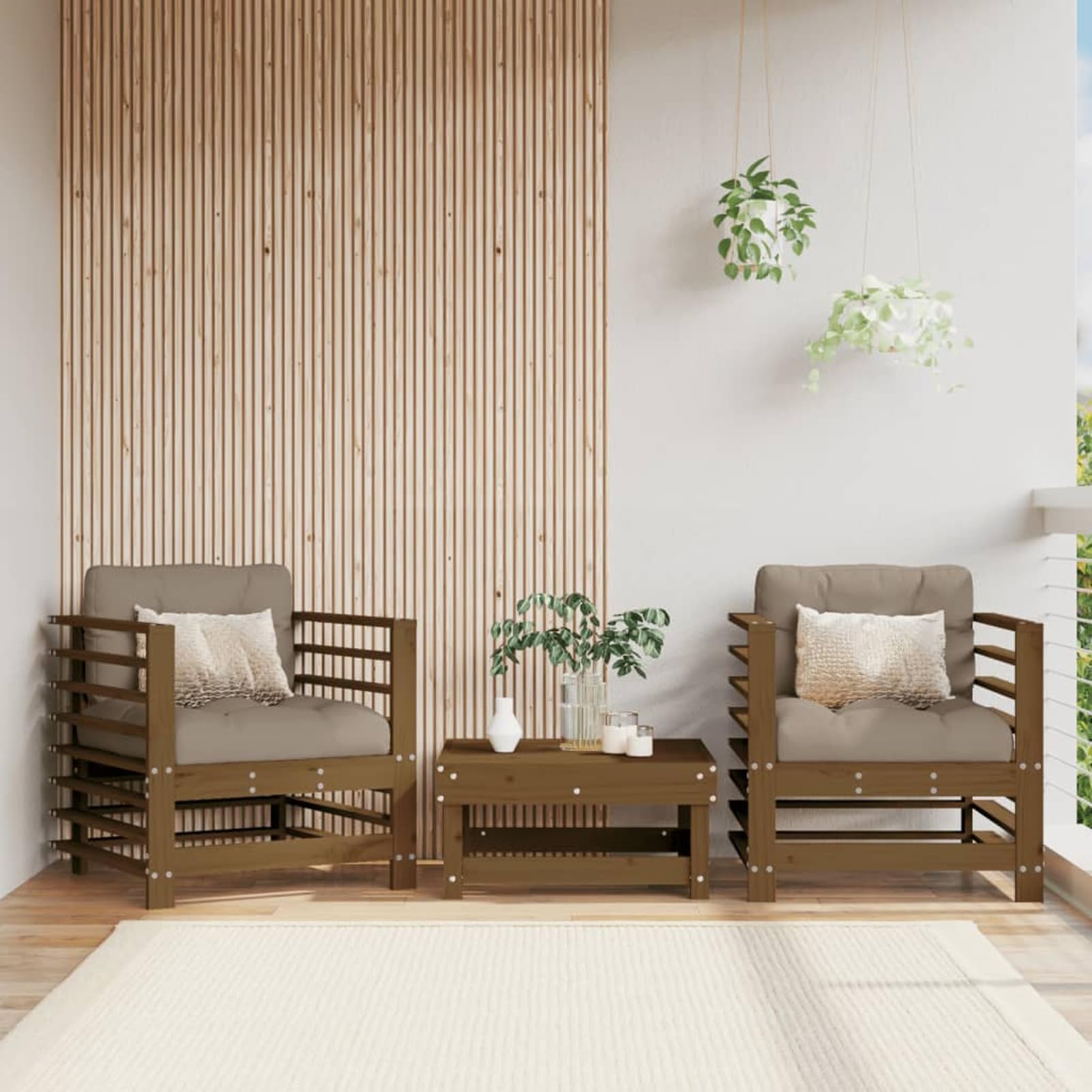 Fauteuil jardin plastique marron miel avec coussin de terrasse