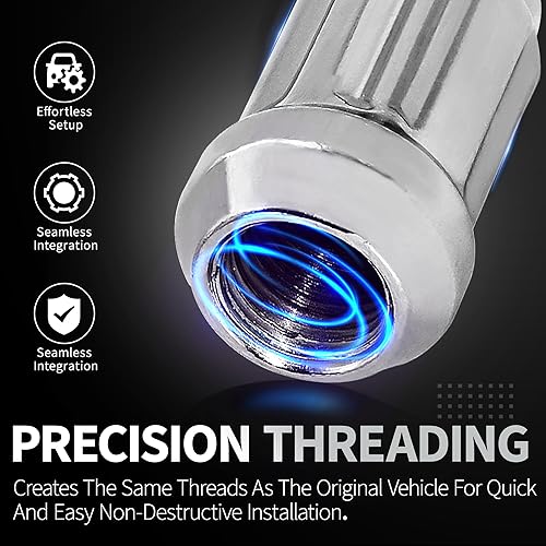 Miniatura 5 de LUJIANI Tuercas de llanta M12x1.25, tuercas cromadas para remolque con llave de enchufe de repuesto compatibles con Nissan Altima 1993-2022, Nissan