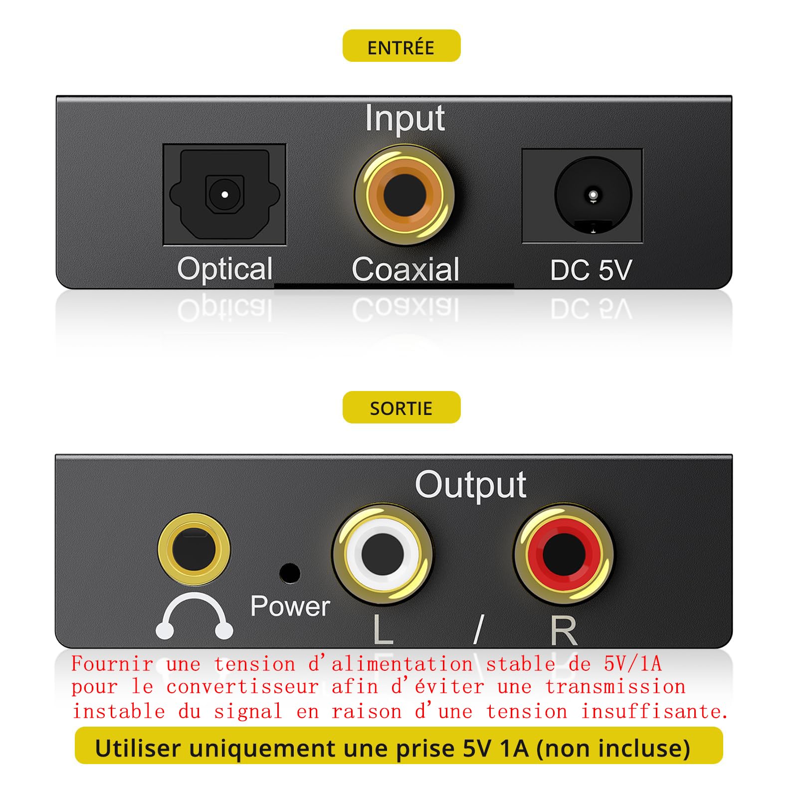 PROZOR Convertisseur DAC Audio 192kHz Optique Coaxiale vers RCA 3.5mm