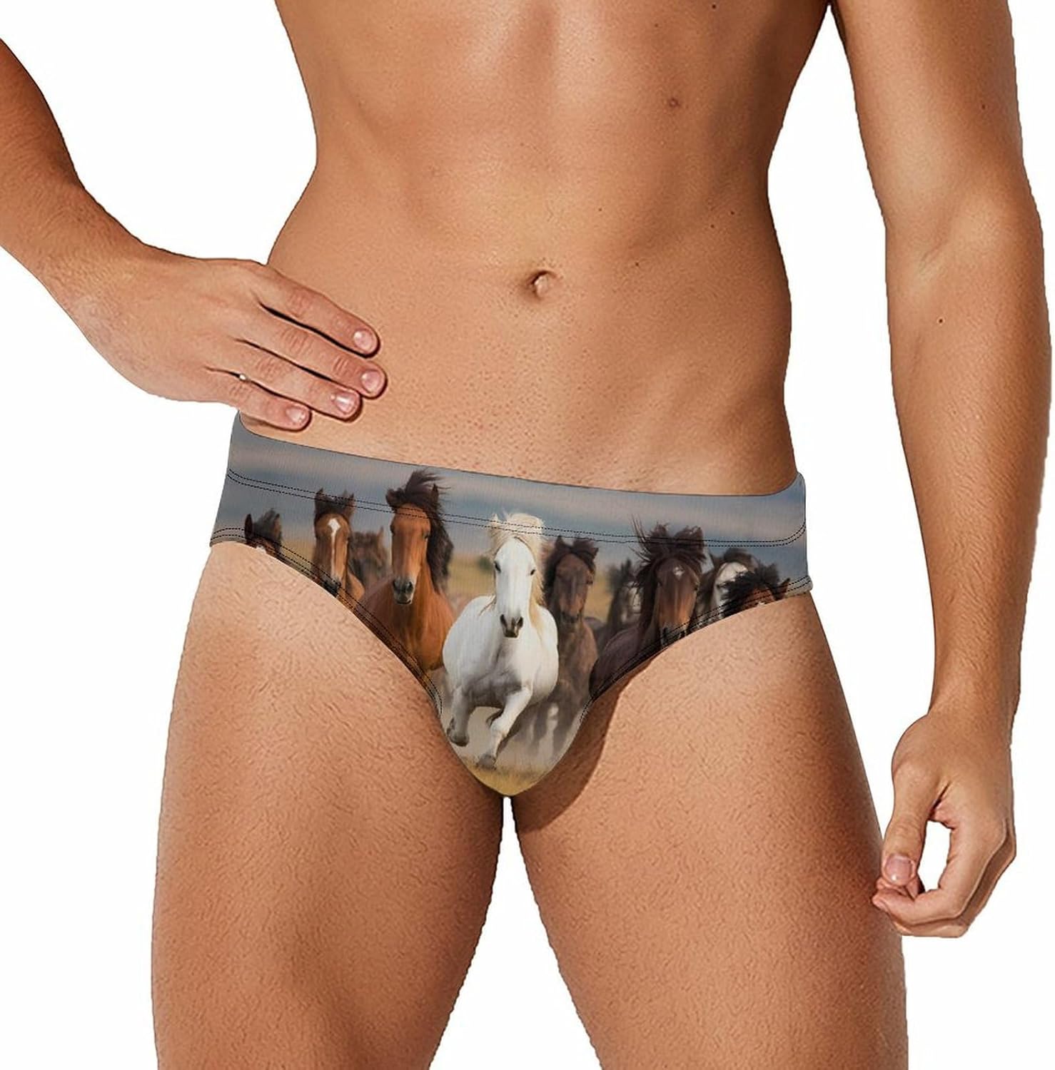 Running Horse Animal Men's Swimsuit Brief Sexy Bikini Briefs Retro Printed Swimwear Quick Dry Swimming Trunks 3X-Large