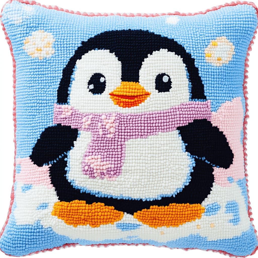 Kitquiver Latch Hook Kits for Adults Beginners-Penguin Pre-Printed Mesh Latch Hook Rug Kits Craft Cushion Set for Home Sofa Decoration 17X17 in. DIY Gift for Mom