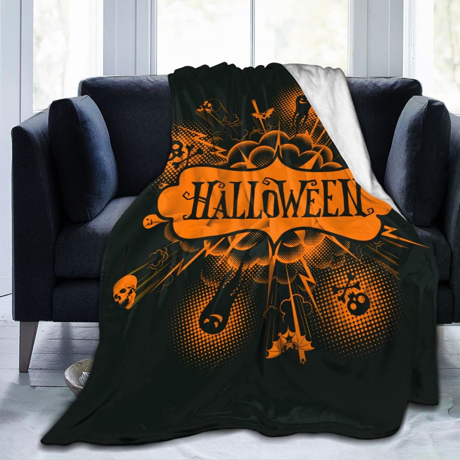 Lsjuee Halloween Throw Blanket Warm Cozy Blankets Lightweight Soft Flannel Horror Halloween Blanket for Sofa Couch Bed Office 80"X60"