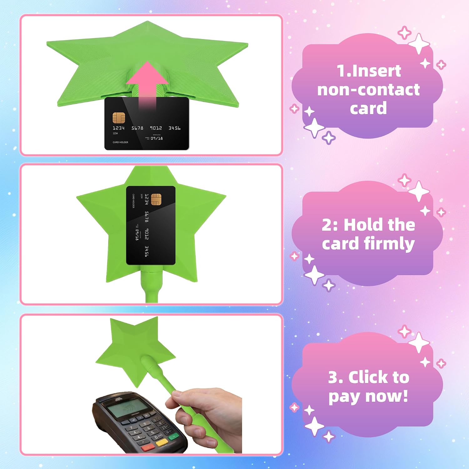 3D NOVA PRINT 3D Printed credit card wand Tap to Pay, Magic Wand Contactless Payment Card Holder, Suitable Scenarios for Card Payment (Green) image 3