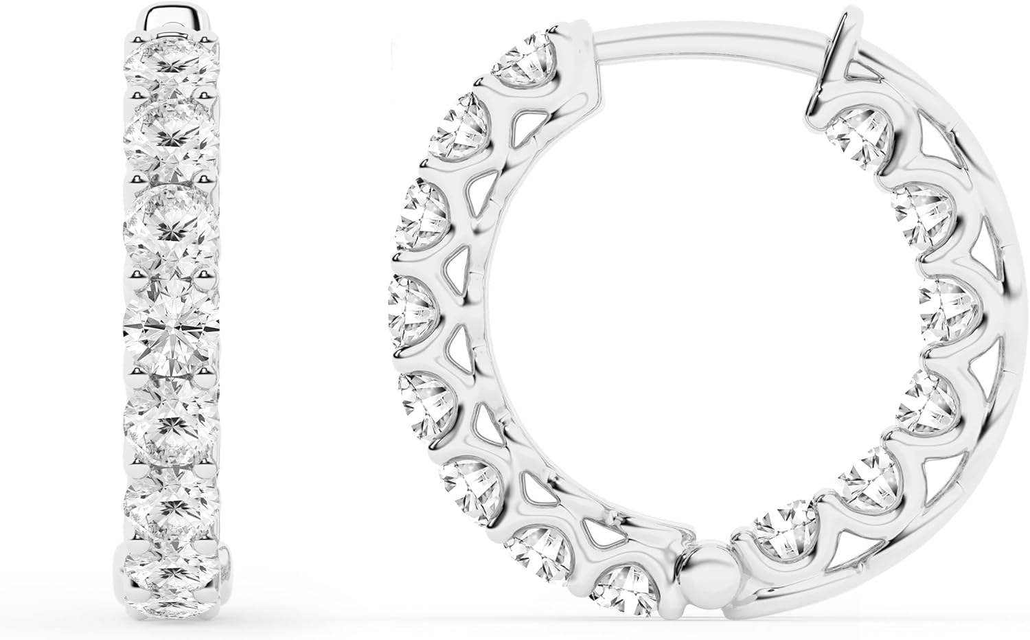 Belacqua 2-3 Carat Round Lab Grown Inside Out Diamond Hoop Earrings in Sterling Silver, Color J-K, Clarity I1-I2, Prong Set, 2.90MM Width, 26.80MM Height, Fine Jewelry for Women, Gift Box Included