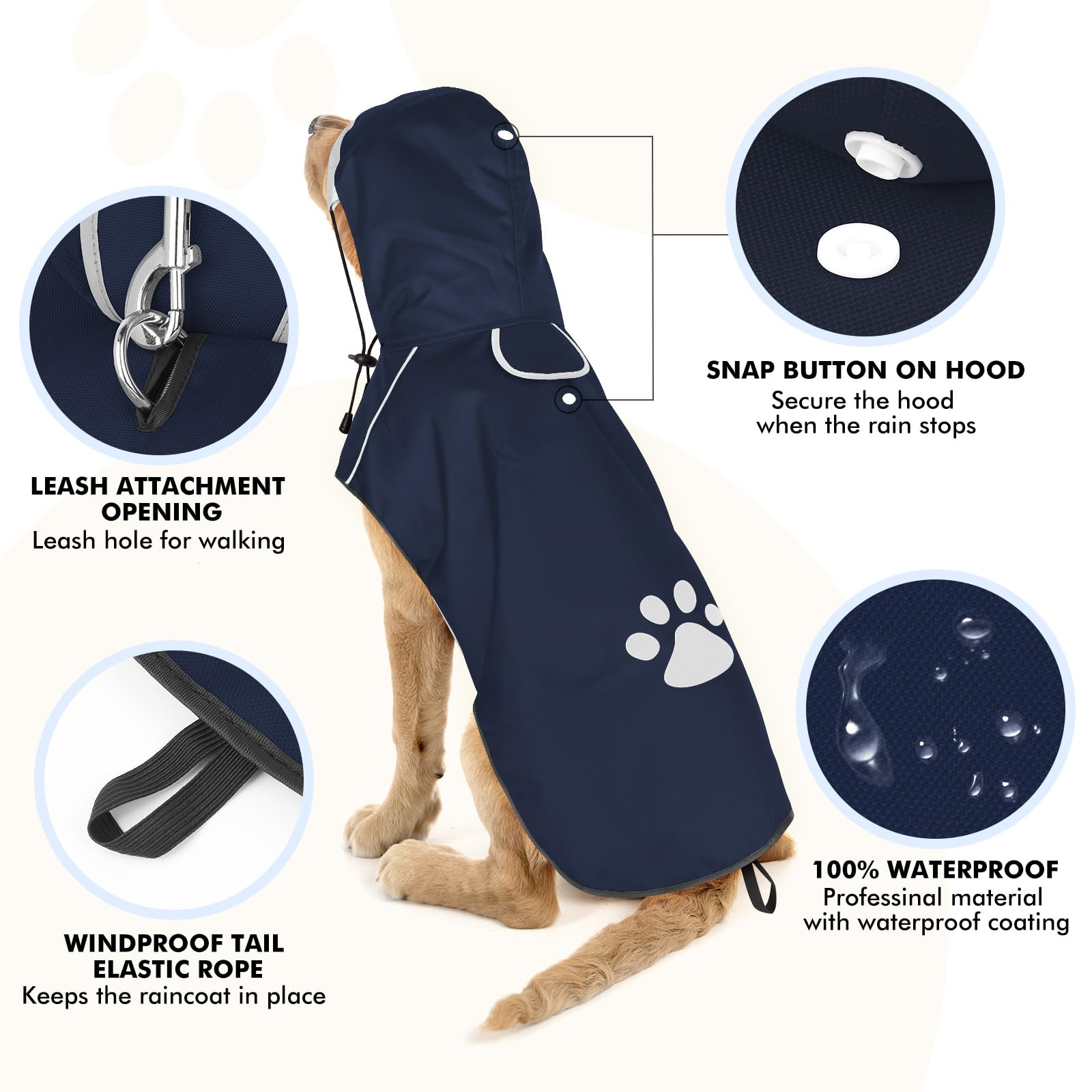 BiPawTi Dog Waterproof Coat for Large Dogs Reflective Dogs Raincoat with Hoodie - Image 4