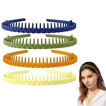 4 Pcs Fashion Headbands for Women No Slip Plastic Headbands with Teeth Twist for Women Men Teen GirlsYellow,Orange,Green,Blue