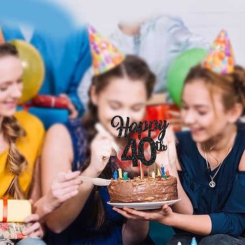 Miniatura 7 de 3 adornos para tartas con purpurina negra número 40, decoración de 40 cumpleaños para felicitaciones a 40 años, suministros de fiesta de aniversario
