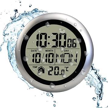 Digital Waterproof Shower Clock, Digital Wall Clock for Bathroom with Suction Cup, Plastic Frame, Flexible Choice for Hanging, Standing, Waterproof Silent Clock for Living Room, Kitchen, Study