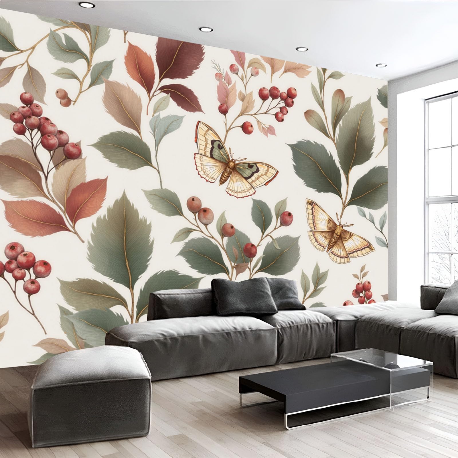Papier Peint Feuilles D'Automne dans votre salon : décor panoramique style campagne rétro beige