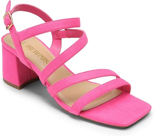 Miniatura 5 de DREAM PAIRS Sandalias de tacón grueso con tiras para mujer, sandalias de tacón bajo y puntera abierta, zapatos de fiesta