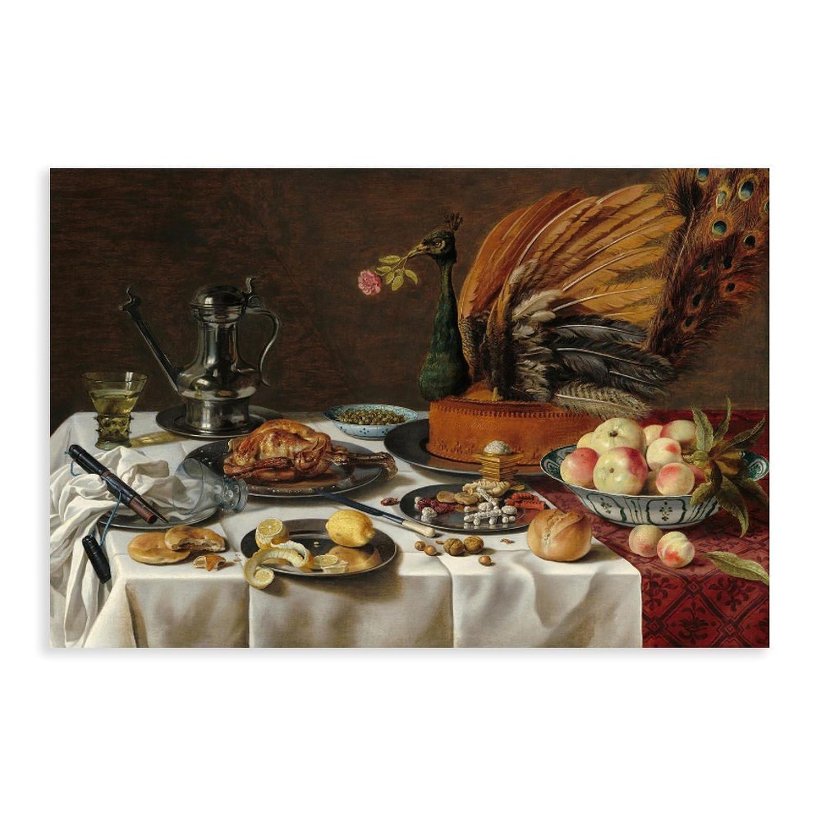 Dfjyjfgjj Pieter Claesz,Still Life With Peacock Pie Canvas Poster Bedroom Sports Landscape Office Room Decor Gift 20" L X 30" W