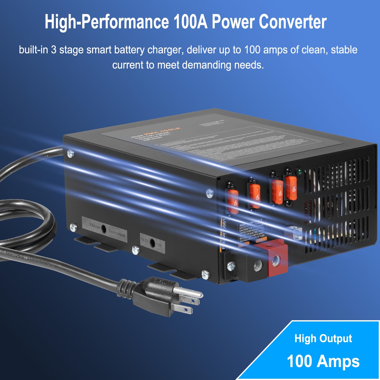 100 Amp RV Power Converter, 110VAC to 12VDC, Lithium Compatible, 100A RV Power Charger with Built-in 3 Stage Smart Battery Charger