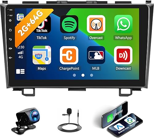 Radio de coche Android 2G+64G estéreo para Honda CRV 2007-2011 inalámbrico Apple CarPlay Android Auto Bluetooth 9 pulgadas pantalla táctil