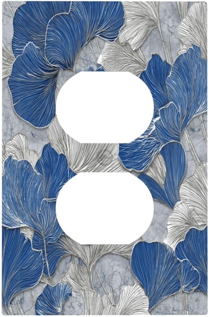 Abstract Blue Marble Plant Leaves Duplex Outlet Decorative Light Switch Covers Electrical Faceplate Switch Plates for Bathroom Kitchen Home