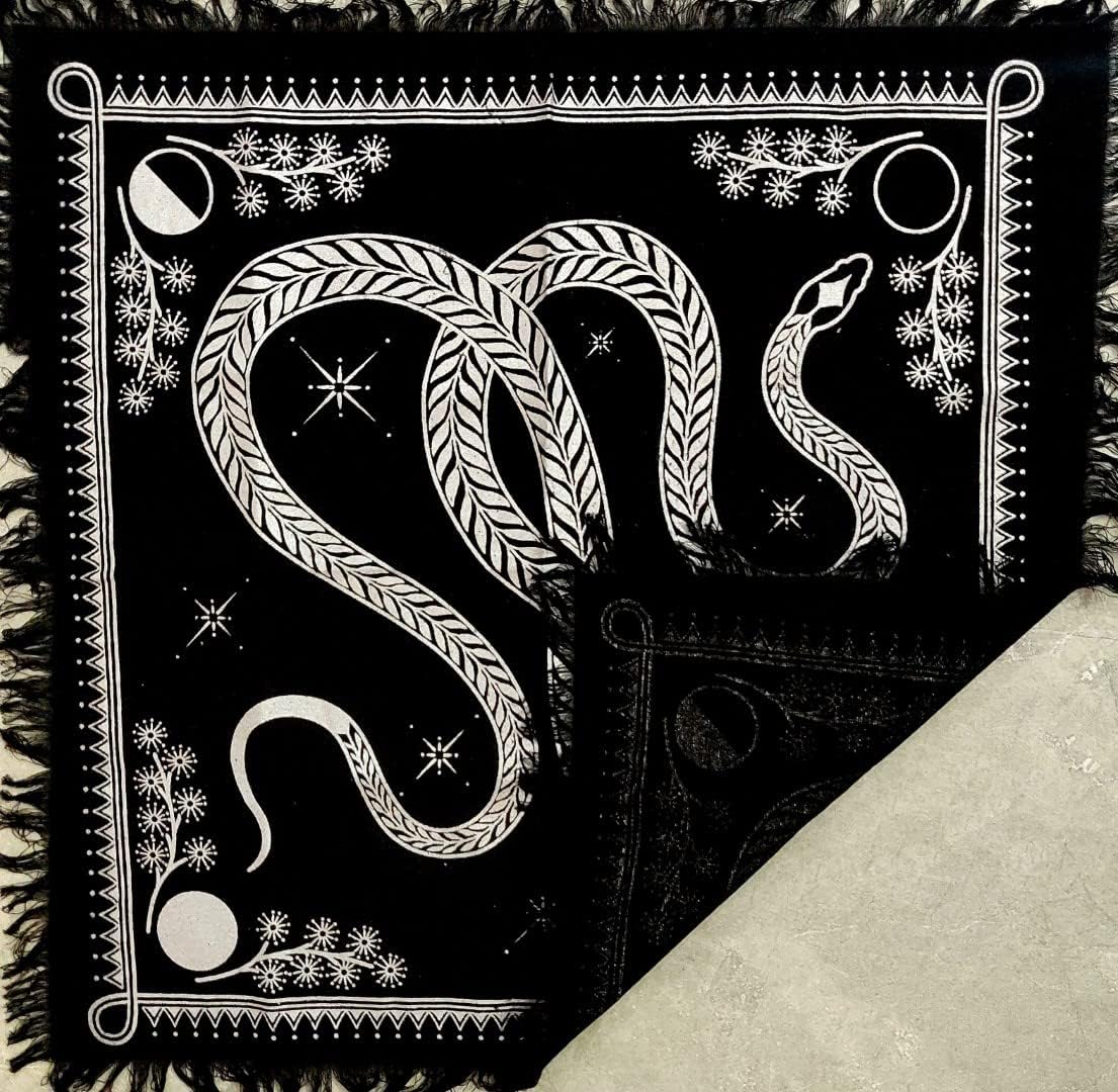 CRAFT KALA Tarot Altar Cloth Square Witchcraft Supplies Table Cloth Napkin Witchery Spiritual Cloth Sacre Card Cotton Wild Yessele Silver Snake 18 x 18 Inches image 4