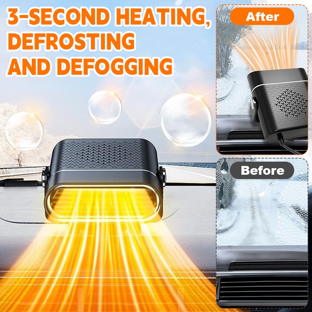 Calentador De Coche, 12V, 150W Calefactor De Coche, 2 En 1 Calentador Portátil para Coche, Calefactor para Coche, Enchufe Mechero, Giratoria 360°, Desempañar Y Ventilar para Coches, SUV