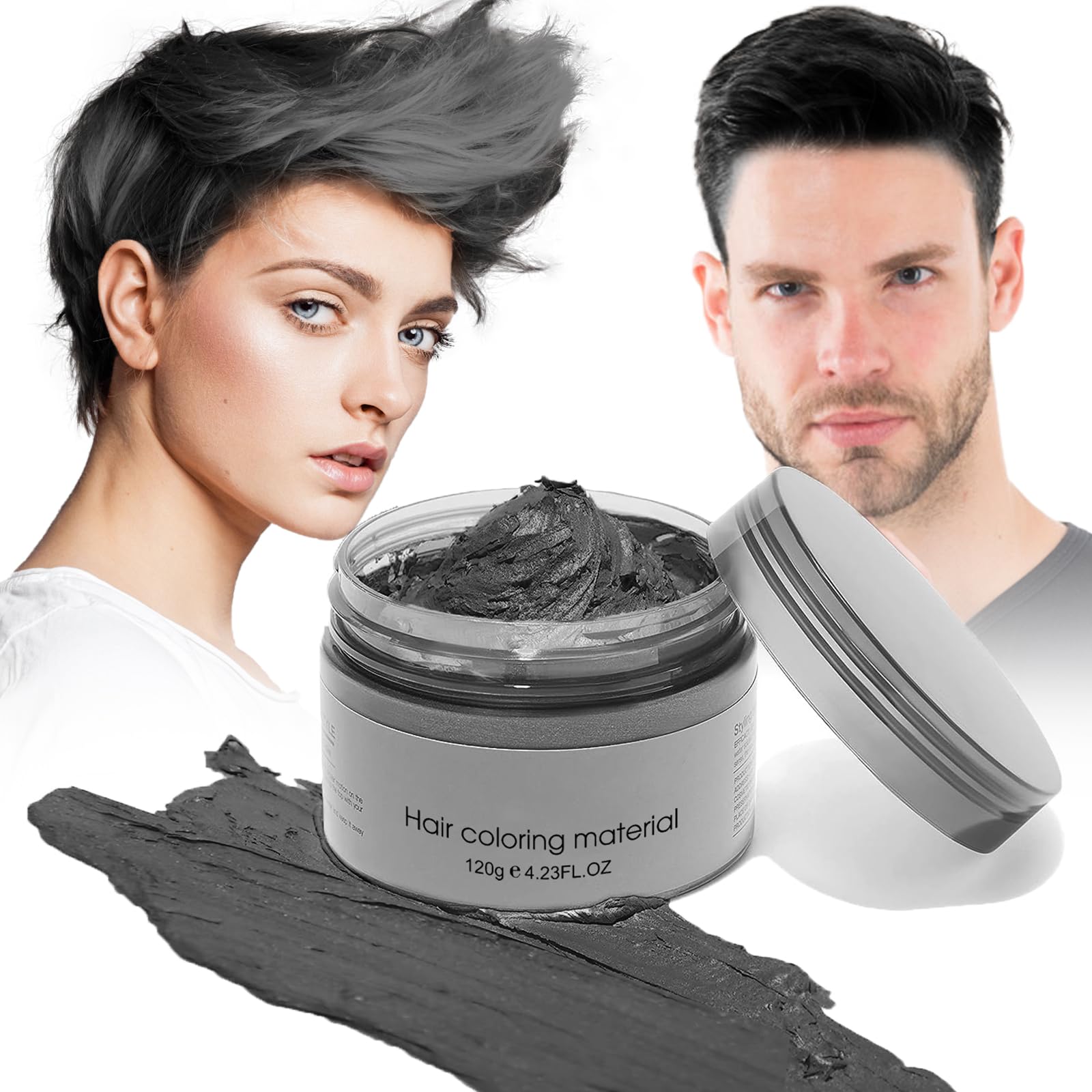 Temporary Hair Color Wax - Natural Hairstyle Cream Pomade 4.23 oz - Easily Cleaning Disposable Hair Styling Clay Ash for Cosplay, Party (Black, Pack of 1)