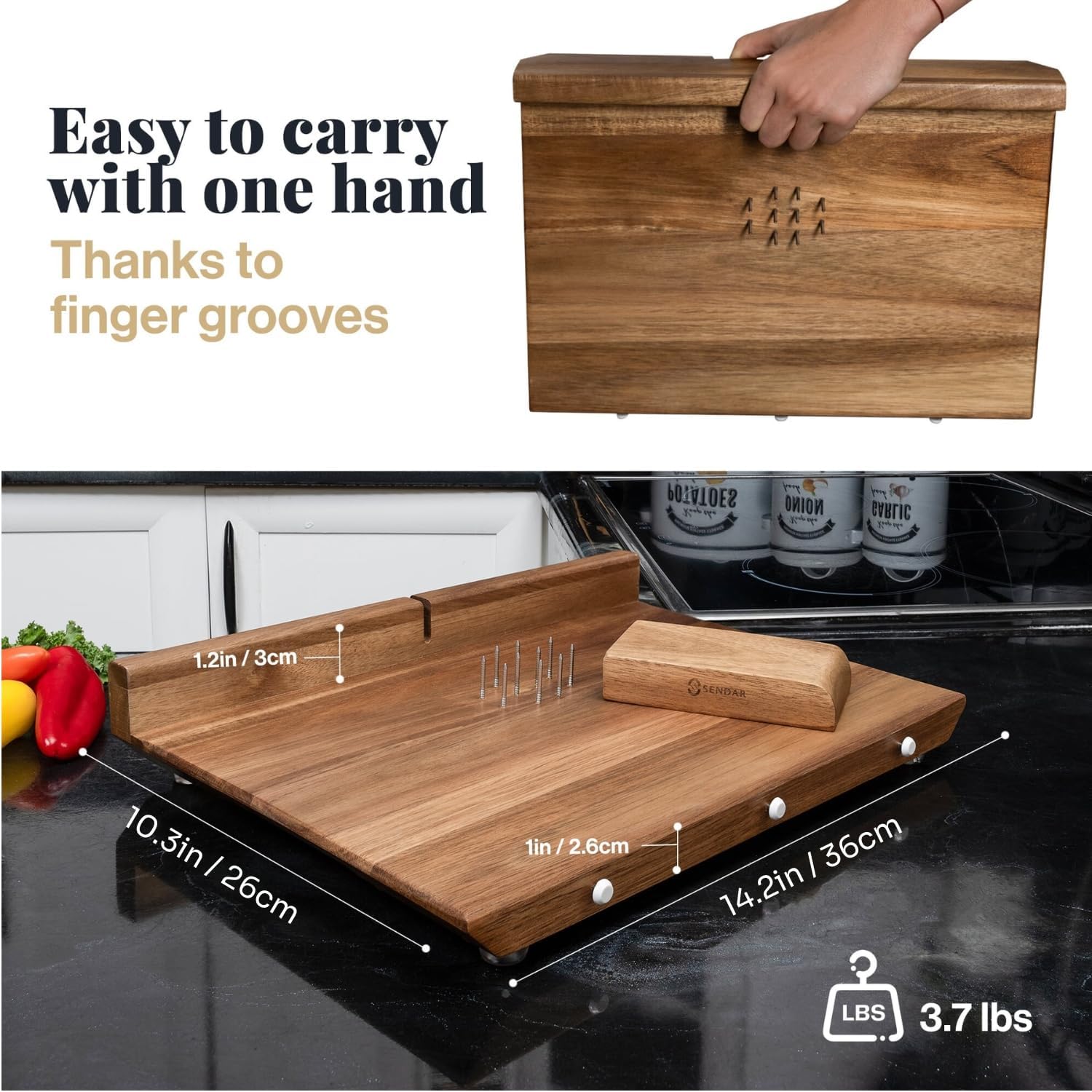 Adaptive One Handed Cutting Board With 10 Spikes – Ideal Gift for Stroke Patient, One-handed Person, Disabled, Handicapped People, Elderly Patients - Handicap Wooden Kitchen Chopping Boards