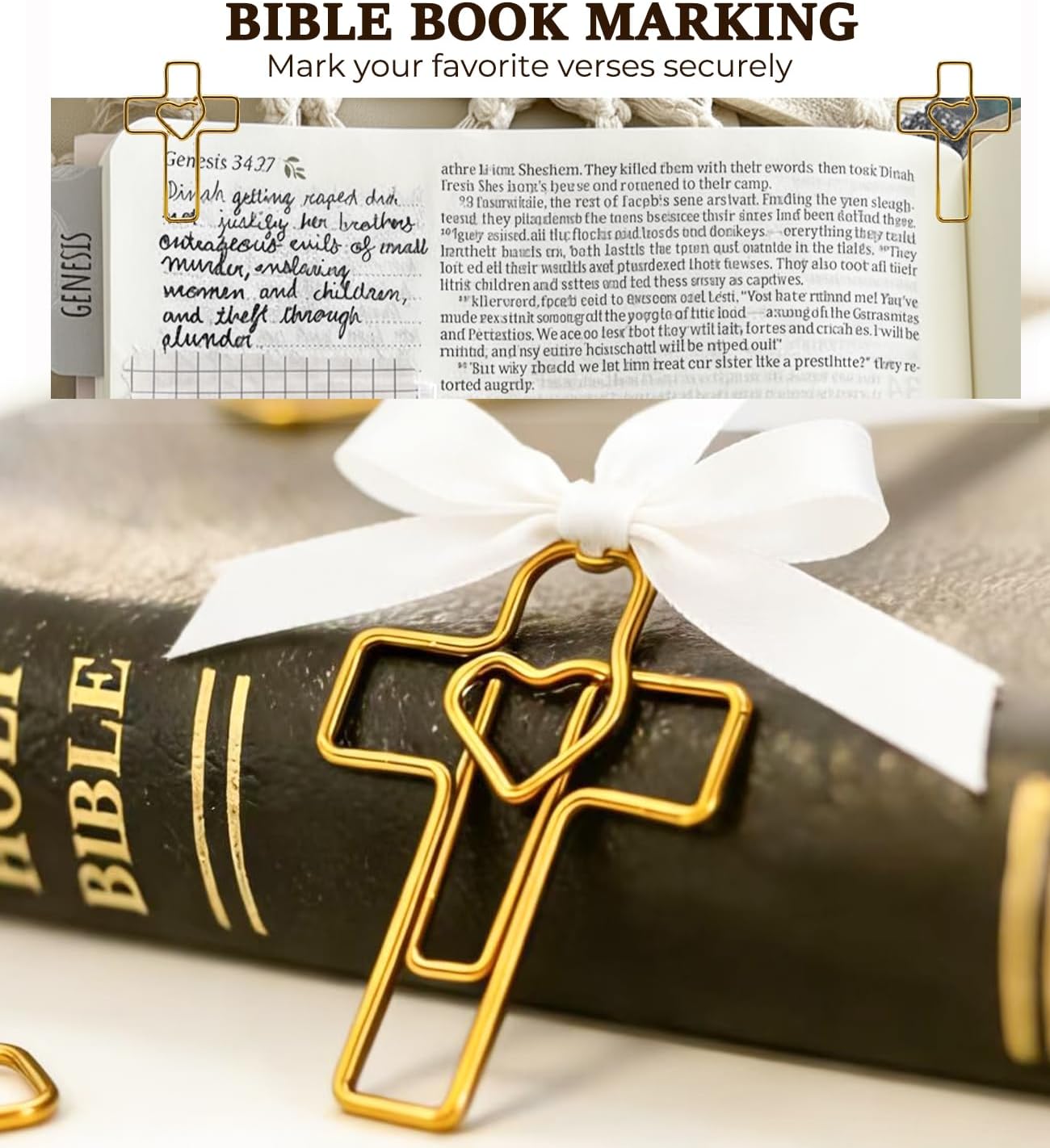60PCS Gold Heart Cross Paper Clips for Office & Bible Study（1.3in） image 2