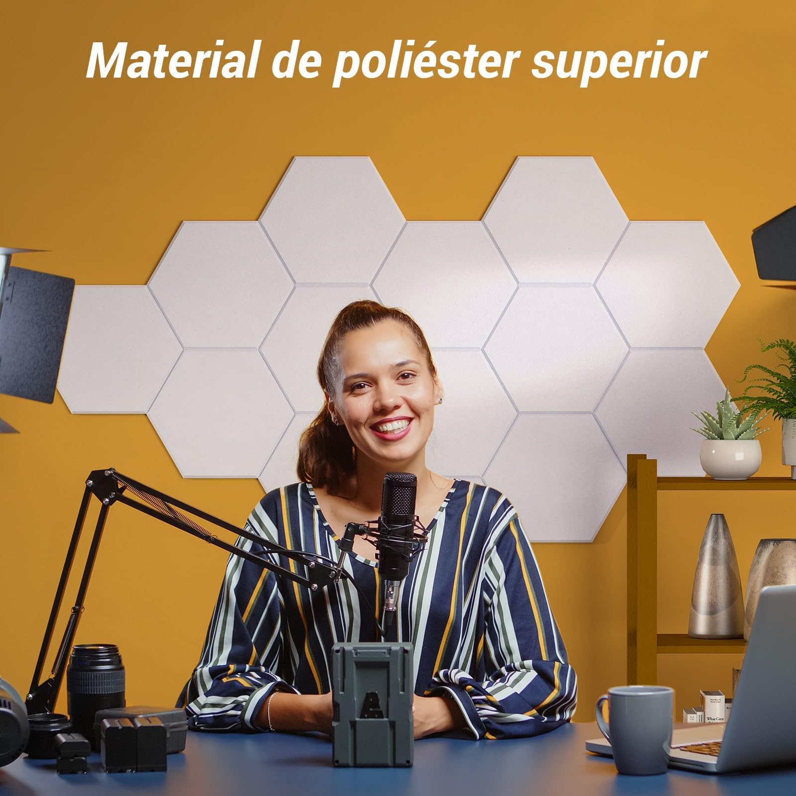 TONOR Lote de 12 Paneles Acústicos Murales Autoadhesivos,30 x 26 x 1 cm Panele de pared 3D acústico de Alta Densidad,Espuma Acústica Hexagonal Aislante para Estudios/Oficinas/Dormitorios, Blanco