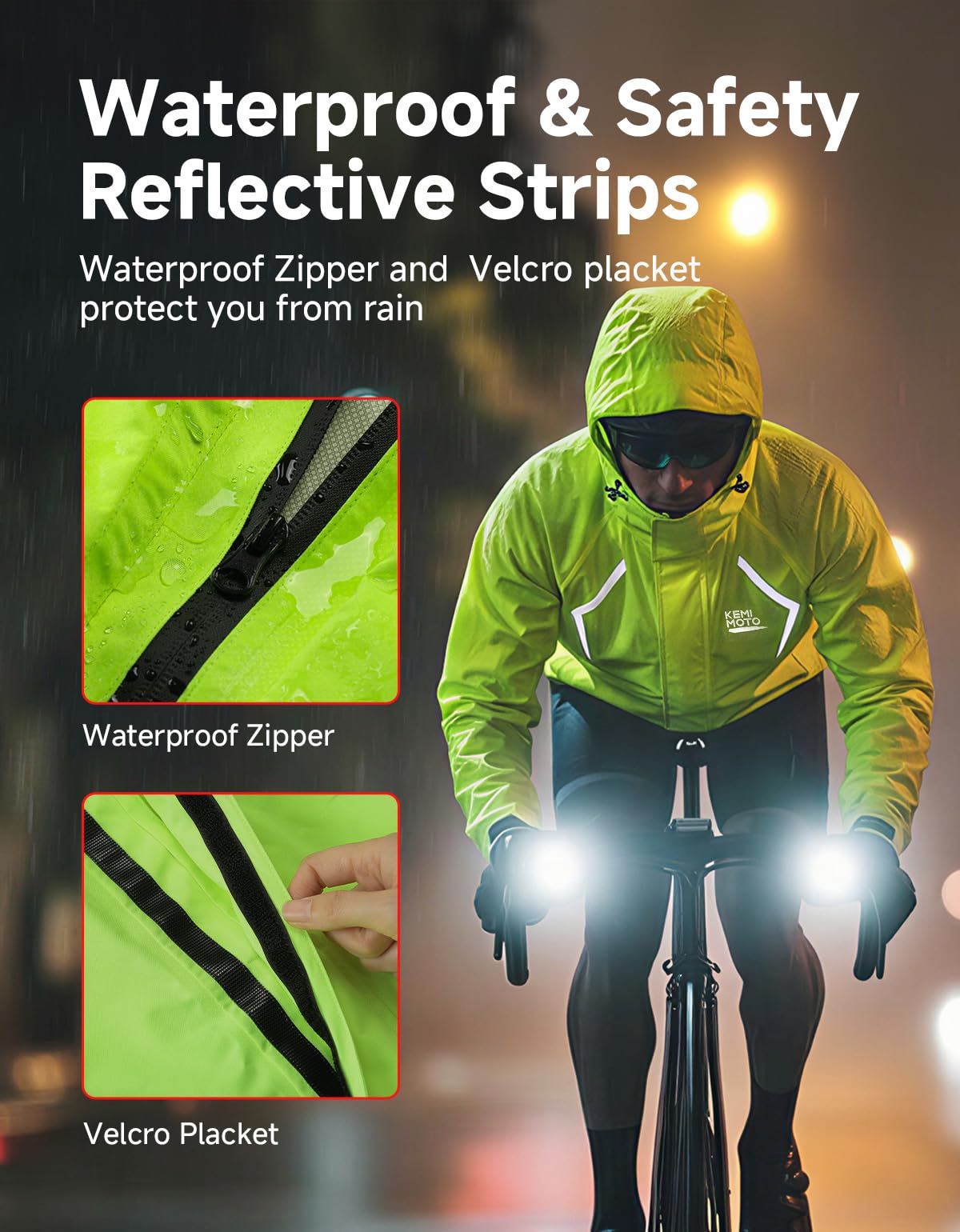KEMIMOTO Veste de Cyclisme Homme Imperméable 10,000mm Coupe-Vent Réfléchissante pour Cyclisme Randonnée Voyage