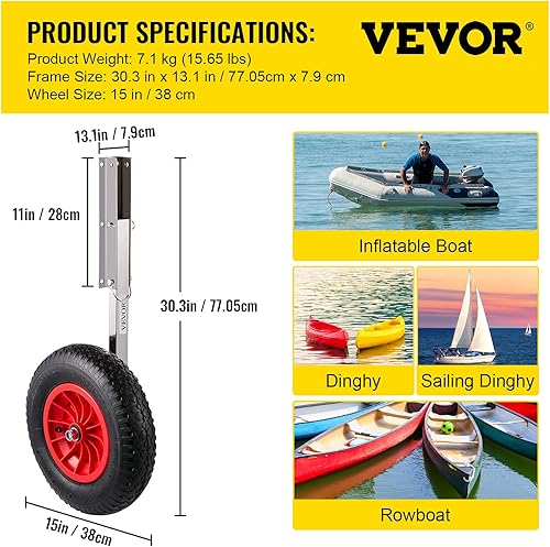 Miniatura 7 de VEVOR Ruedas de lanzamiento de barco, rueda de lanzamiento de popa de barco de 15 pulgadas, ruedas inflables de lanzamiento de barco de capacidad de