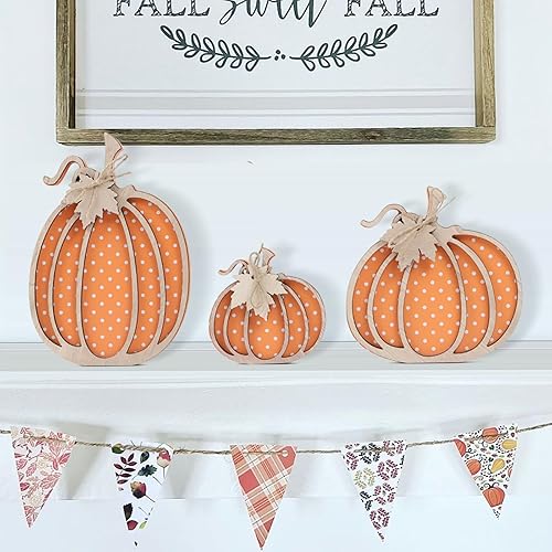 Miniatura 4 de Decoración de otoño, calabaza de otoño de madera, decoración de otoño para el hogar, estante de mantel, decoración de mesa, calabazas de tres