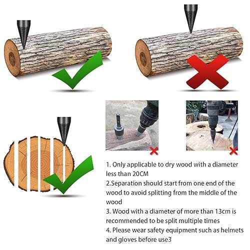 Miniatura 6 de Divisor de troncos de leña, 4 piezas de broca extraíbles para leña, brocas eléctricas de alta resistencia, destornillador de cono hexagonal +