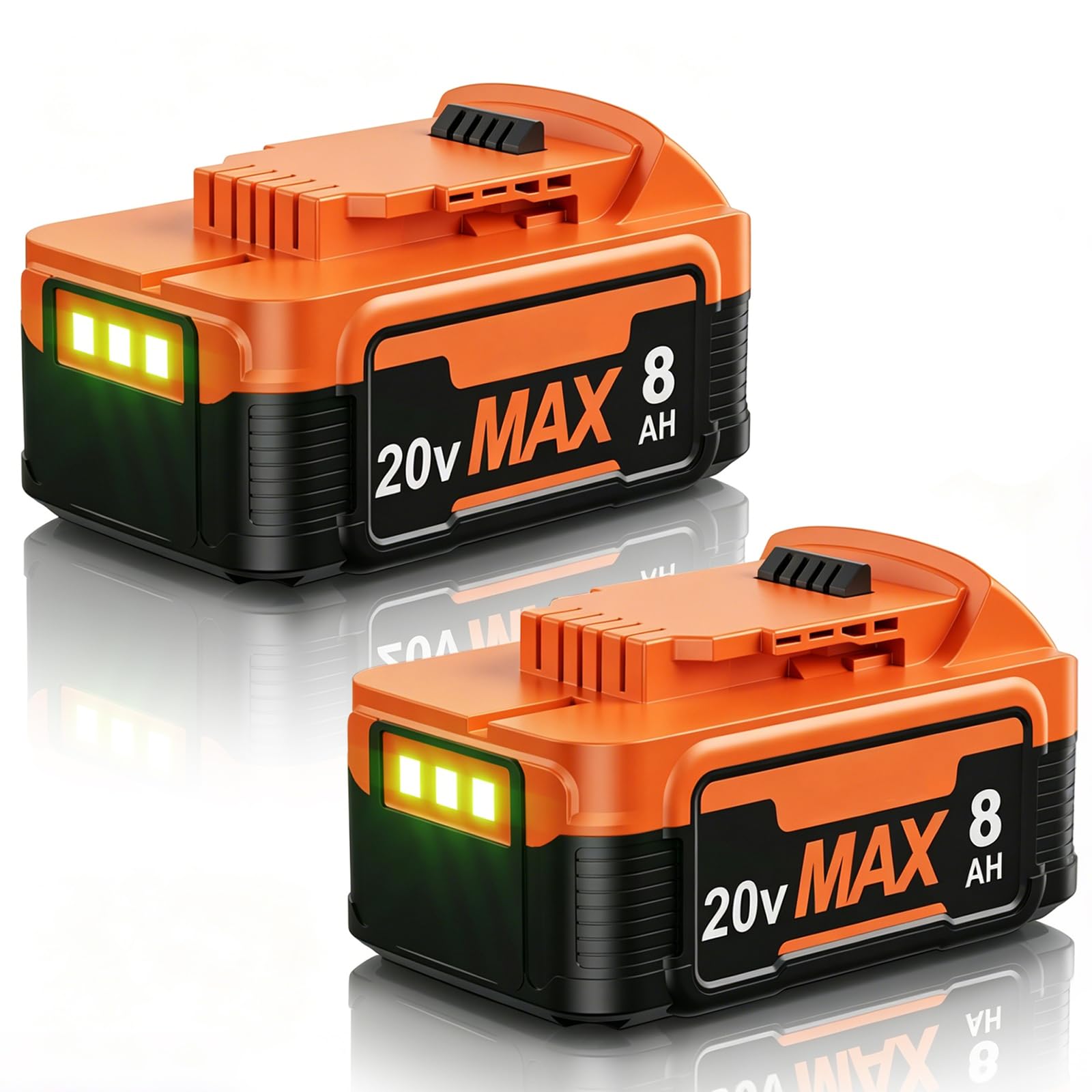 2Pack 8.0Ah Replacement for Dewalt 20v Max Battery Compatible with Dewalt 20 Volt Battery XR DCB200 DCB201 DCB203 DCB204 DCB206 DCB207 Cordless Power Tools
