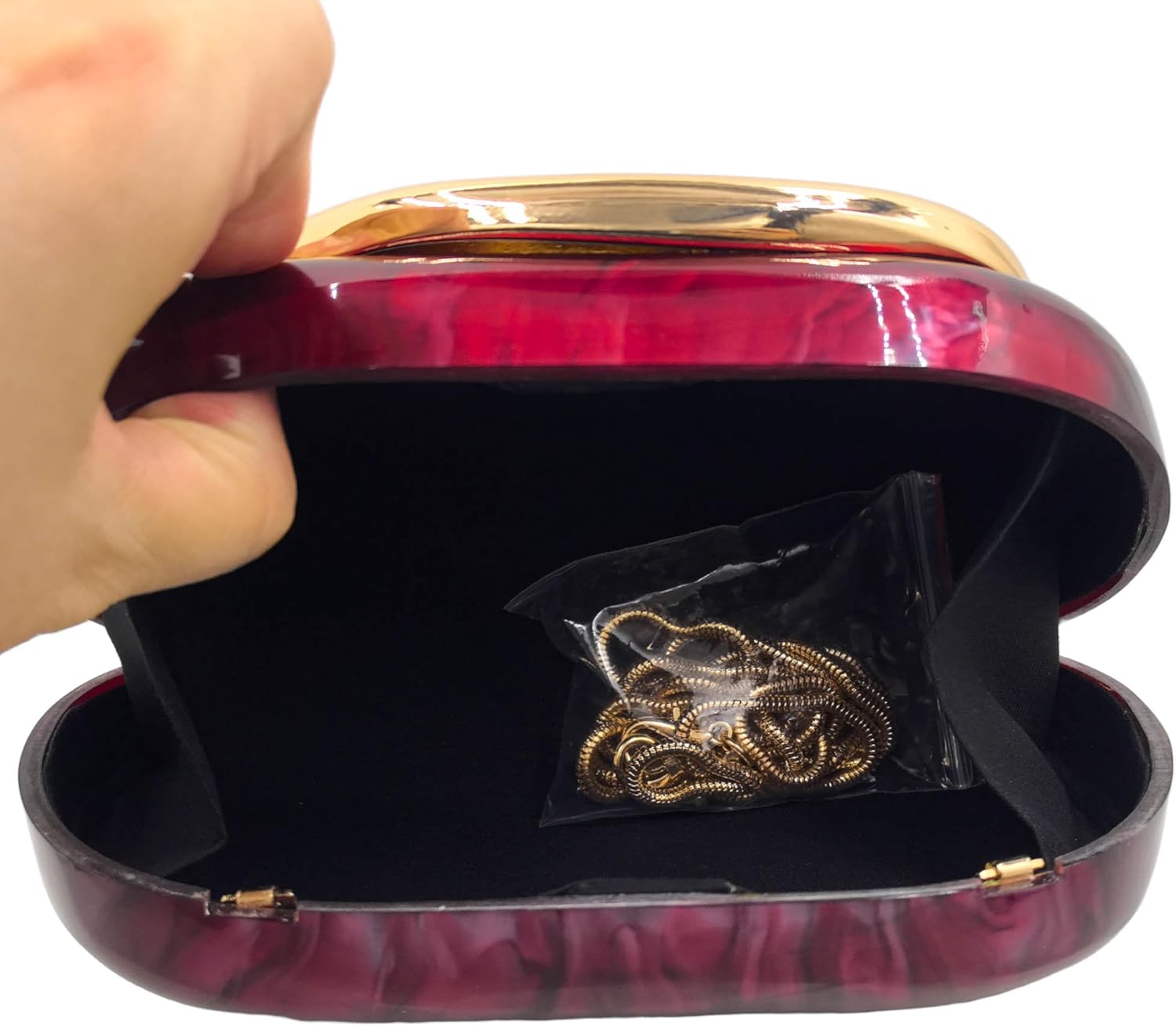 Boutique De FGG Mini Acrylic Clutch Purses for Women Formal,Hardcase Marble Evening Bag,Trendy Metal Handle Shoulder Handbag - Image 6