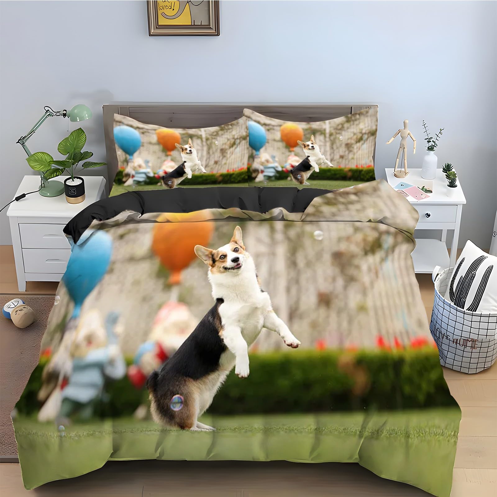 Housse de couette corgi anti-plis en microfibre 200x200 pour un lit toujours impeccable