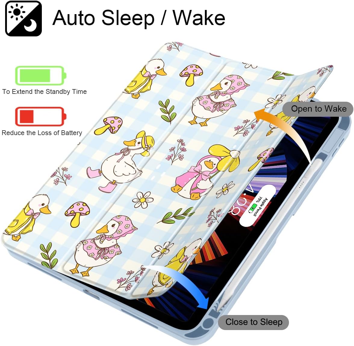 Case for iPad (A16) 11th Generation 11 Inch (2025), iPad 10th Generation 10.9 Inch (2022), Shockproof Cover with Clear Transparent Back Shell & Pencil Holder, Cartoon Duck