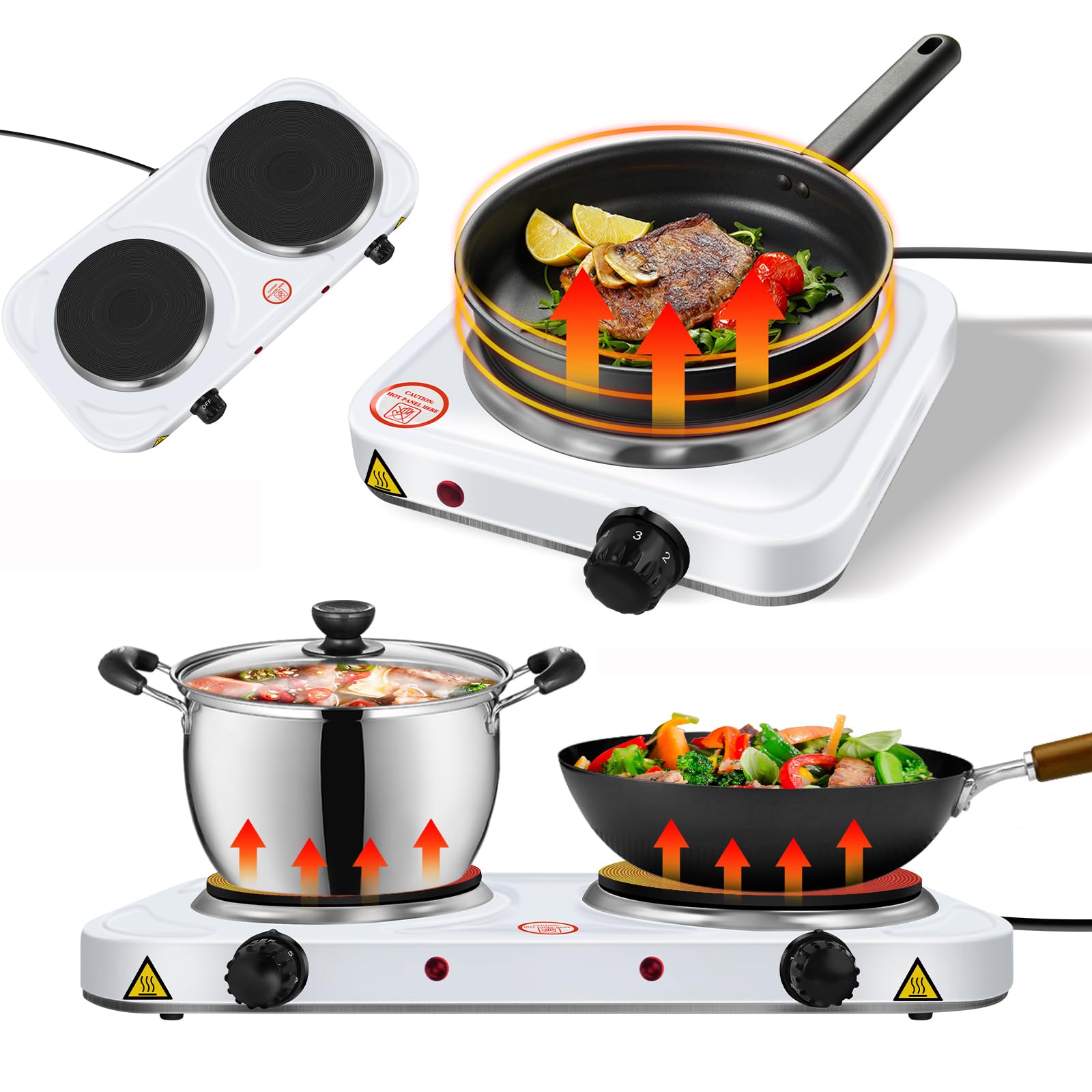 Double Hot Plate Electric Twin Hob Cooker 1500W & 1000W