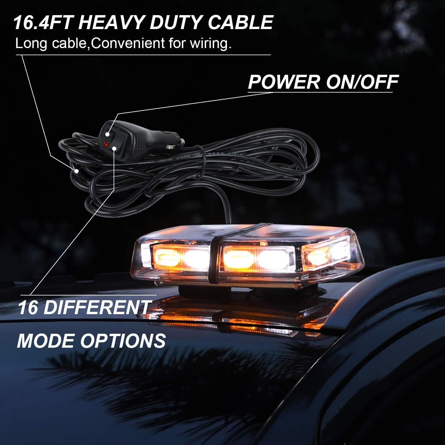 ASPL 36LED 12V High Intensity Law Enforcement Emergency Hazard Warning LED Mini Bar Strobe Light with Magnetic Base for Snow Plow, Trucks, Construction Vehicles (Amber/White)